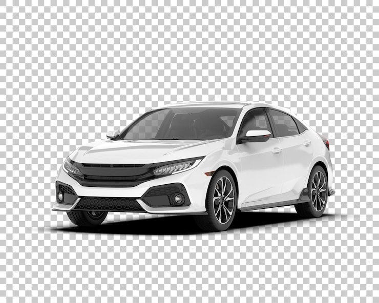 PSD 透明背景上的白色城市汽车 3d 渲染插图