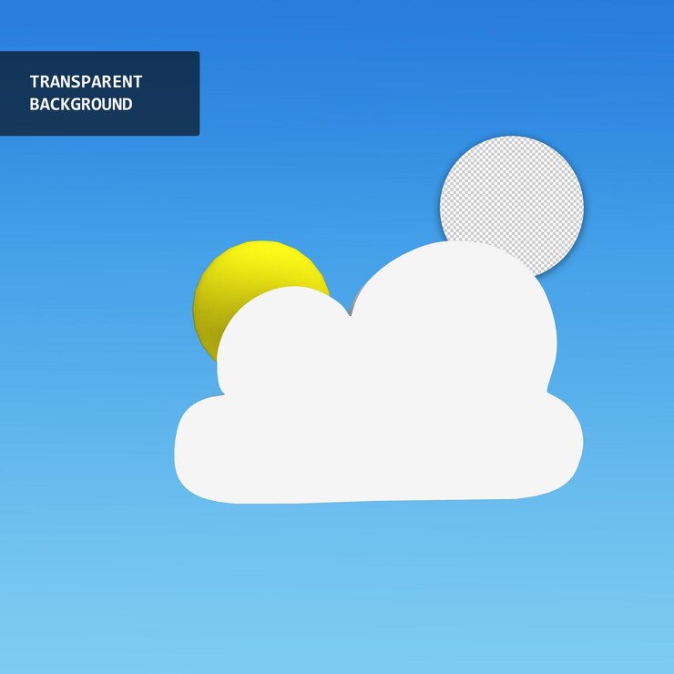 PSD white cloud and sun icon in transparent background