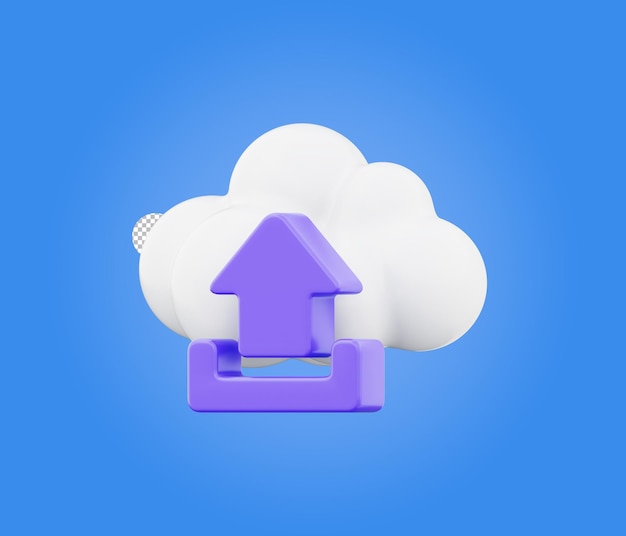 White cloud upload icon cloud computing symbol 3d render illustration on transparent background