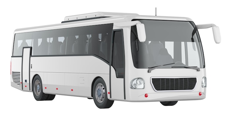 PSD white coach bus 3d rendering isolated on transparent background