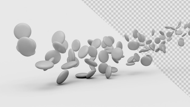 White coated candies flowing coming in the air 3d illustration