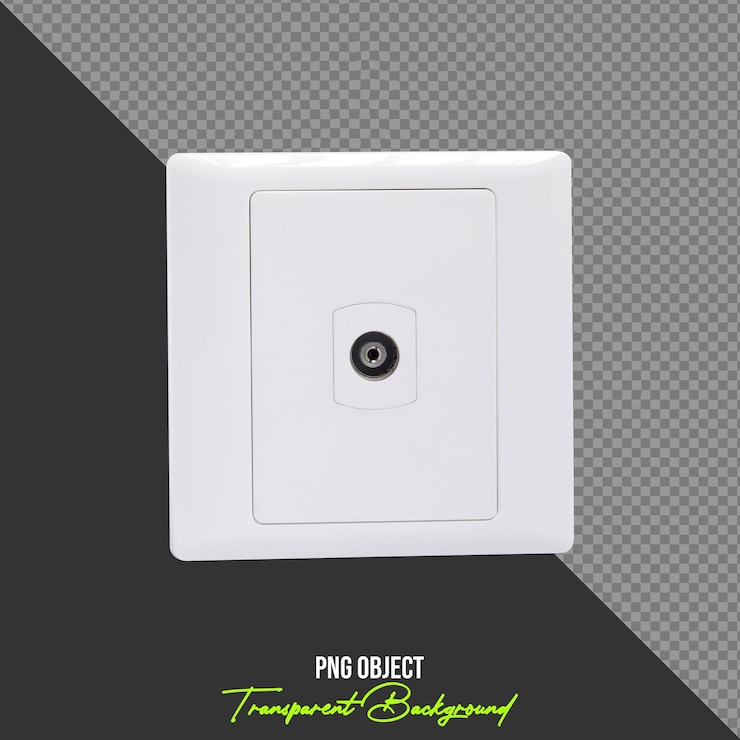 PSD white coaxial outlet tv cable connection isolated on transparent background