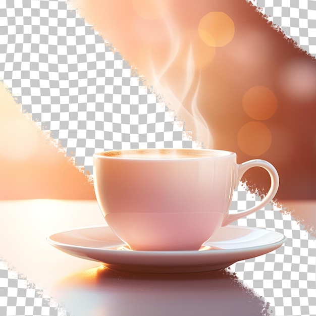 PSD Белая кофейная чашка и яркий свет с размытием