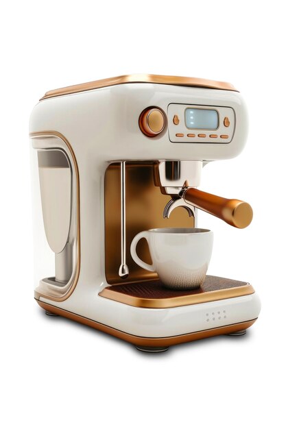 PSD white coffee machine with gold trim