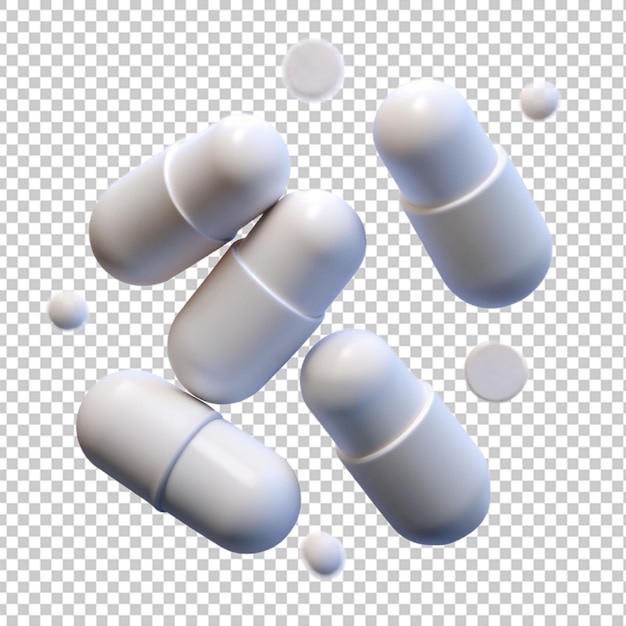 White color pills flying transparent background