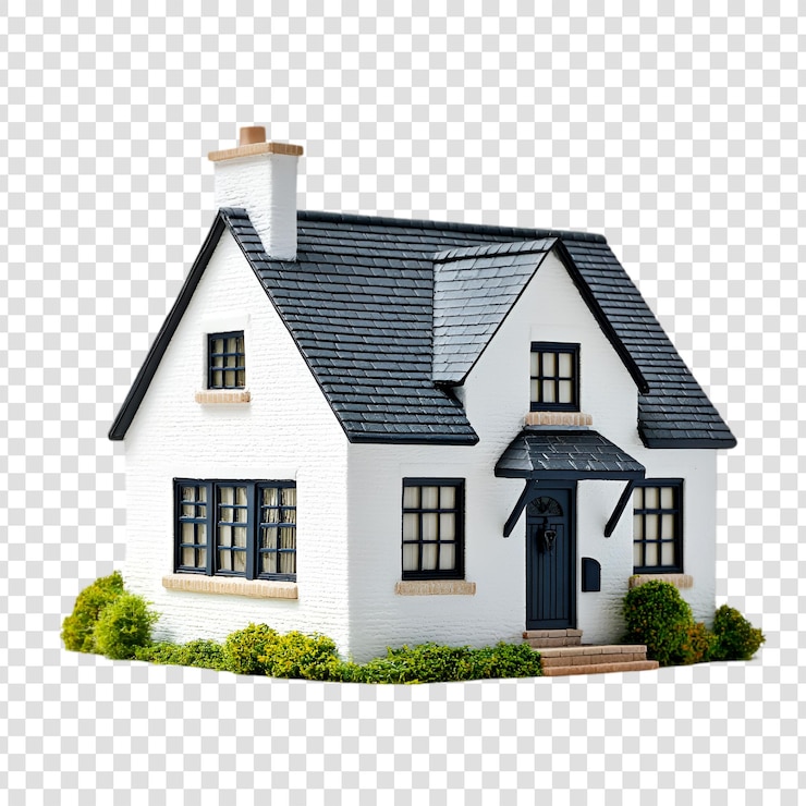 PSD a white cottage model home on a transparent background
