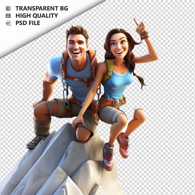 PSD white couple climbing 3d cartoon style white background i