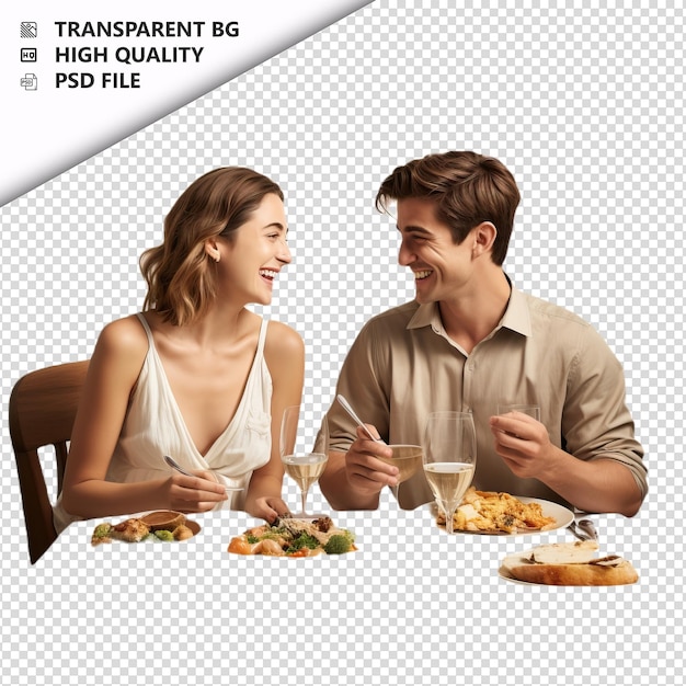 PSD white couple dining ultra realistic style white backgroun