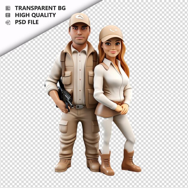 PSD white couple hunting 3d cartoon style white background is