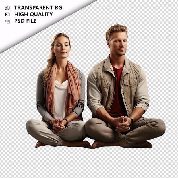 PSD white couple meditating ultra realistic style white backg