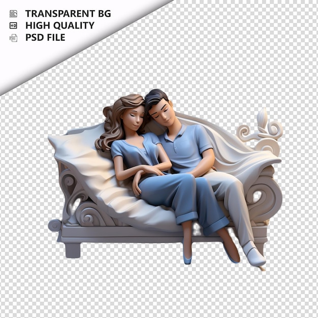 PSD white couple napping 3d cartoon style white background is