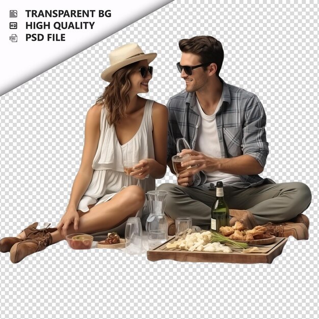 PSD white couple picnicking ultra realistic style white backg