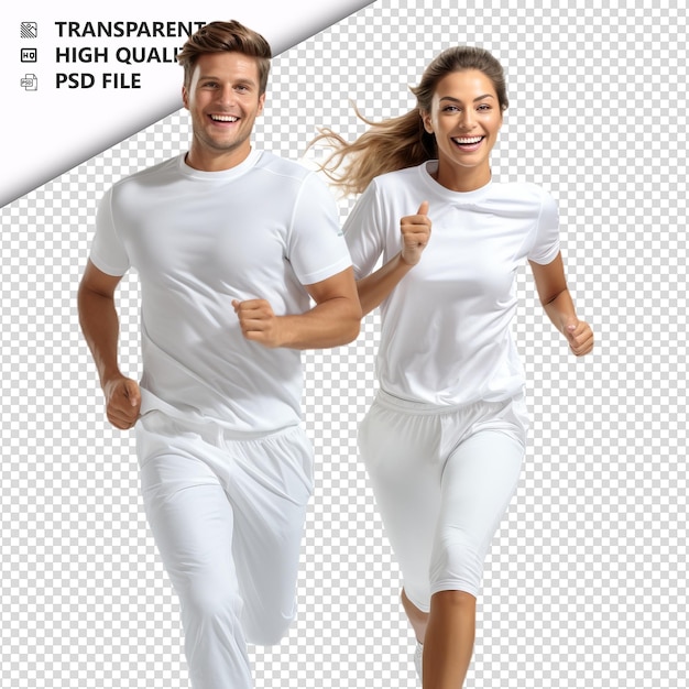 PSD white couple running ultra realistic style white backgrou