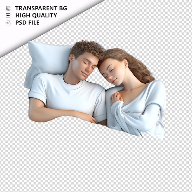 PSD coppia bianca che dorme in 3d in stile cartone animato sullo sfondo bianco