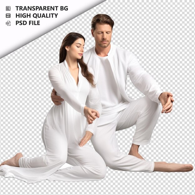 PSD white couple yoga ultra realistic style sullo sfondo bianco