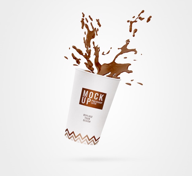 White cup coffee splash mockup