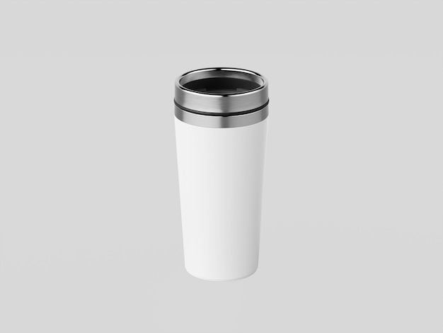 底にコーヒーという言葉が書かれた銀の蓋の白いカップ