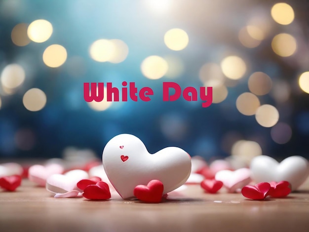 White day hearts and bokeh light background