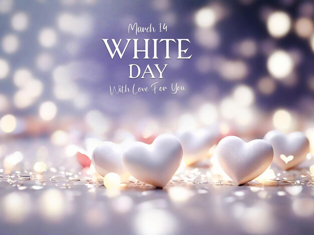 PSD white day hearts and bokeh light background