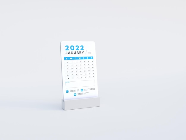 White desk tent calendar mockup front side view