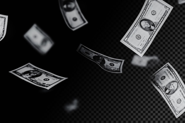 white dollar bills flying in the air transparent overlay effect