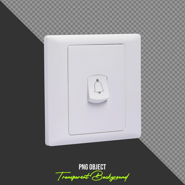 PSD white doorbell switch angle view isolated on transparent background