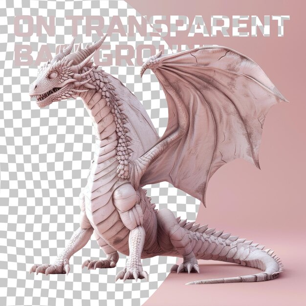 PSD white dragon statue on transparent background