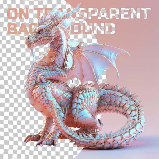 PSD white dragon statue with long neck and tail