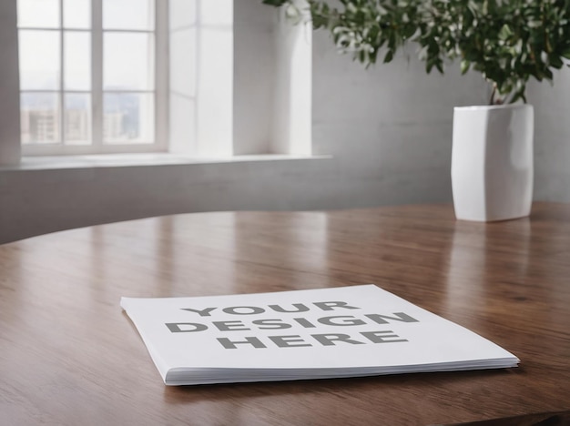 White drawing page canvas on table mockup psd