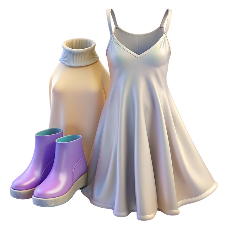 PSD a white dress with purple boots and a dress on it