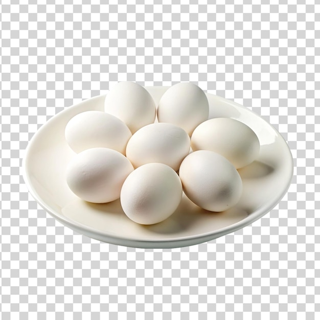 White eggs on white plate isolated on transparent background