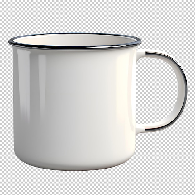 PSD white enamel mug object on isolated transparent background