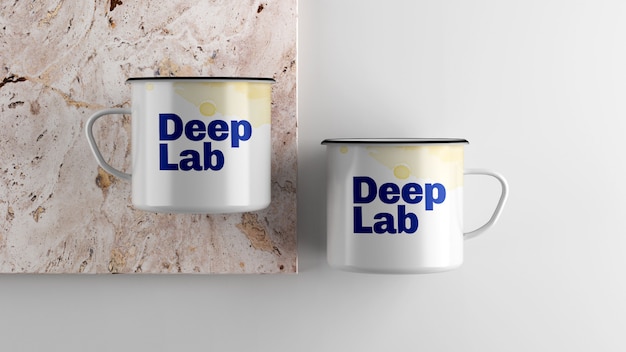 White enamel mugs mockup 