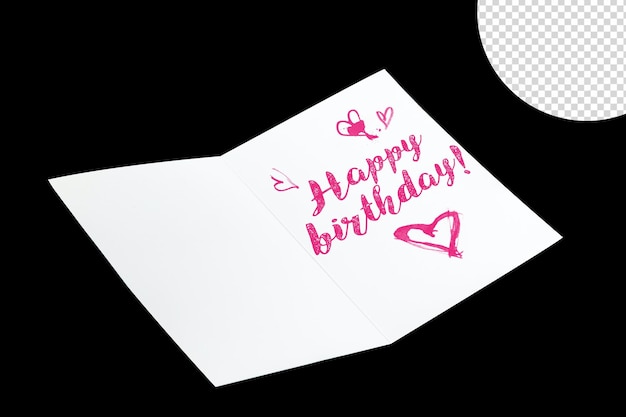 A white envelope with a red heart and the words happy birthday on it.