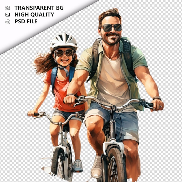 PSD white family biking ultra realistic style white backgroun