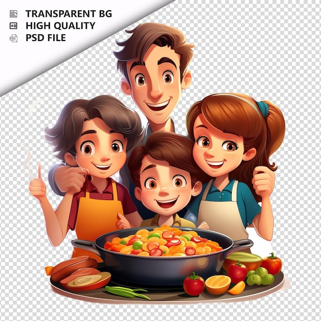 PSD white family cooking 3d cartoon style white background is