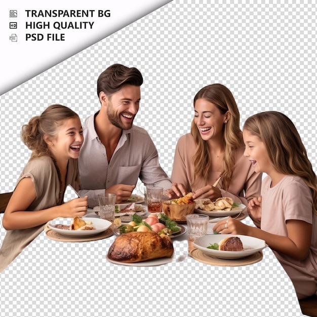 White family dining ultra realistic style white backgroun