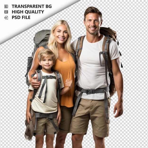 PSD white family hiking ultra realistic style white backgroun