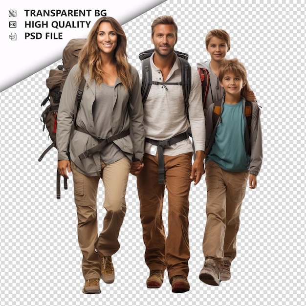 PSD white family hiking stile ultra realistico sullo sfondo bianco