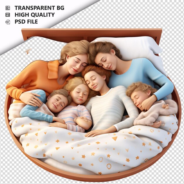 PSD white family napping 3d cartoon style sullo sfondo bianco è