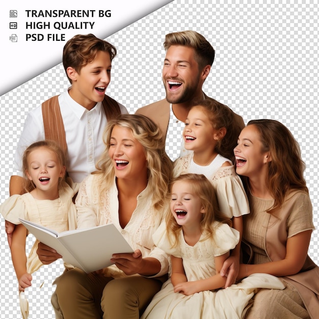 PSD white family singing ultra realistic style con sfondo bianco