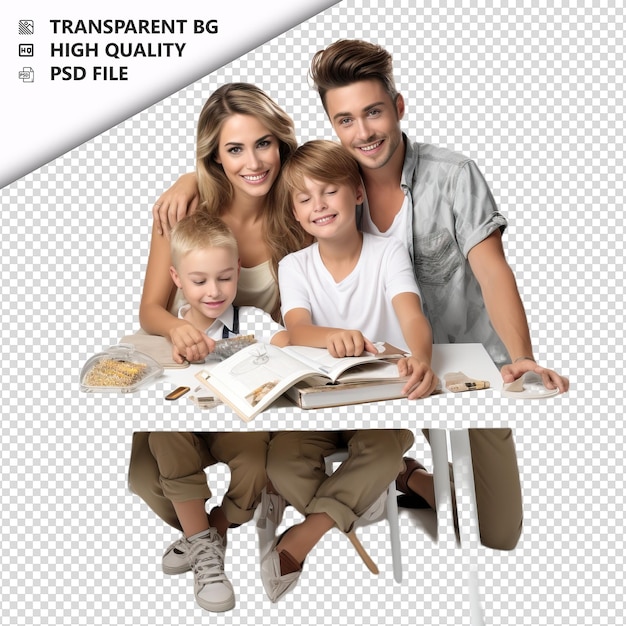 PSD white family studying ultra realistic style white backgro