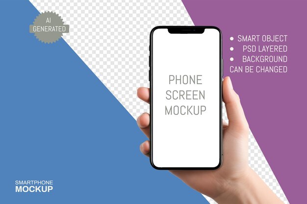 White female hand holding black smartphone with transparent screen Mockup isolated on transparent background smartphone frameless application design concept Generative ai