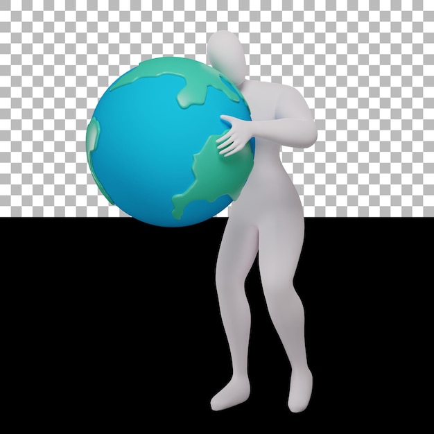 A white figure holding a globe with the word earth on it