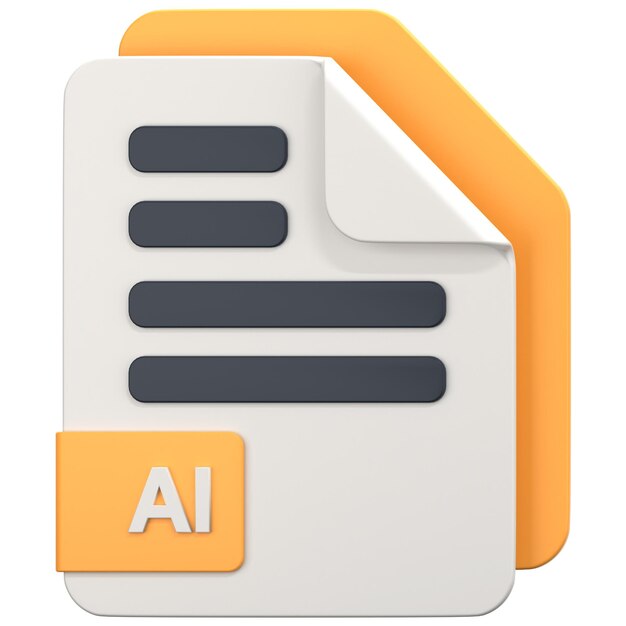 White File with ai extension 3D Icon Illustration Low Poly Style