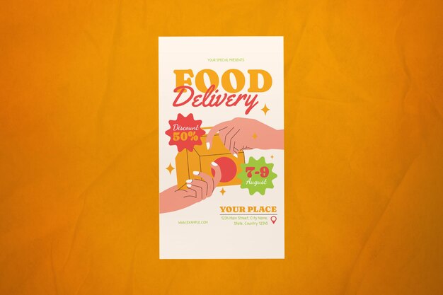 White design flat food delivery storia sui social media