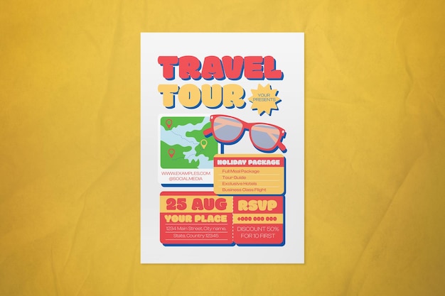 White flat design travel tour flyer