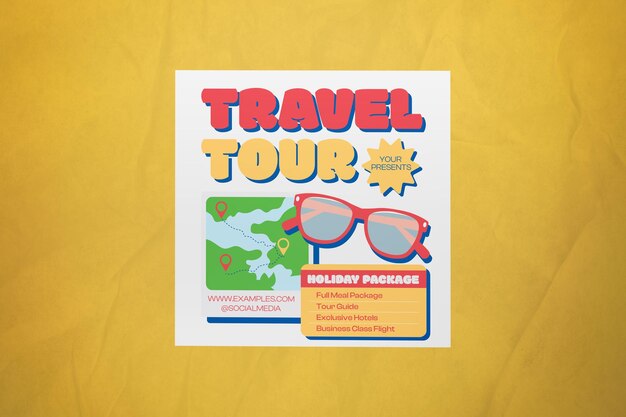 PSD white flat design travel tour post w mediach społecznościowych