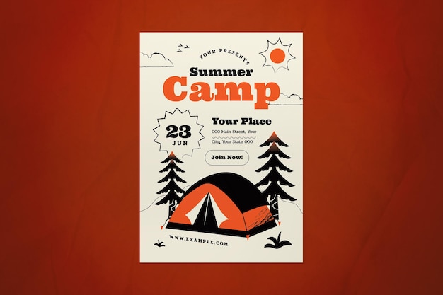 White flat desing summer camp flyer