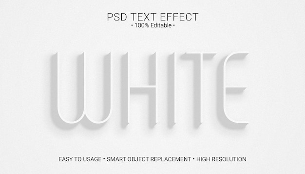 PSD Белый плоский текстовый эффект шаблона